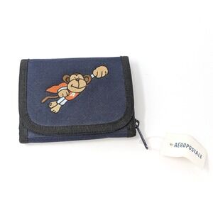 Vintage Aeropostale Monkey Embroidered Fold Wallet Navy Blue Deadstock Y2K